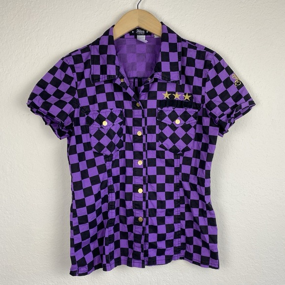 Y2K Grunge Abbey Dawn Avril Lavigne Checkered Shirt Womens XL Emo Goth Slim Fit - Picture 1 of 5